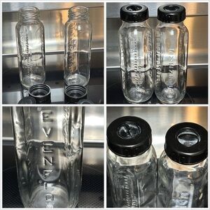 Vintage Set 2 EVENFLO 8oz / 240ml Glass Baby Bottle Bottles Lids Caps Feeding